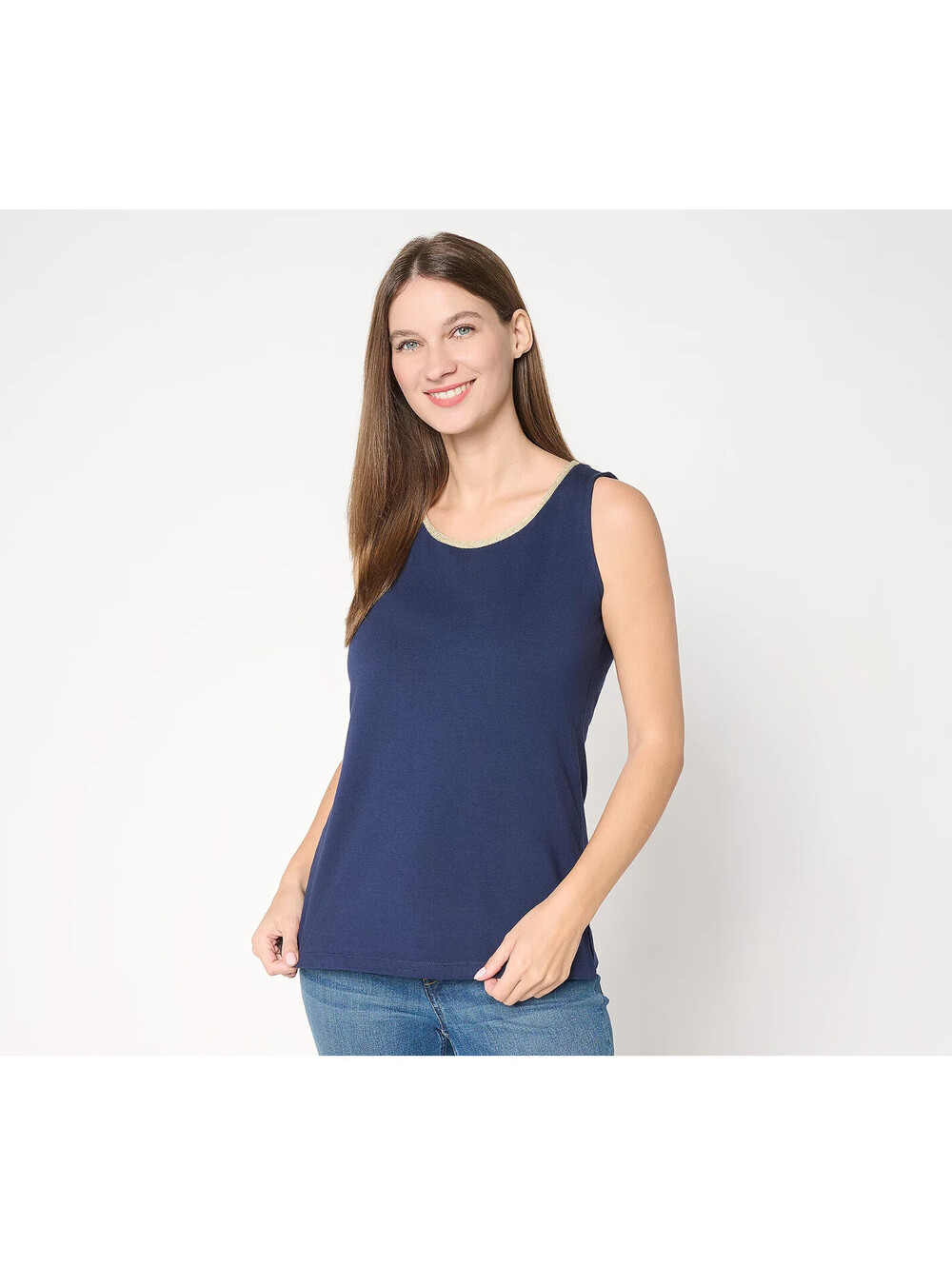 Belle by Kim Gravel TripleLuxe Nod to Nautical Gold Trim Tank Twilight, Large